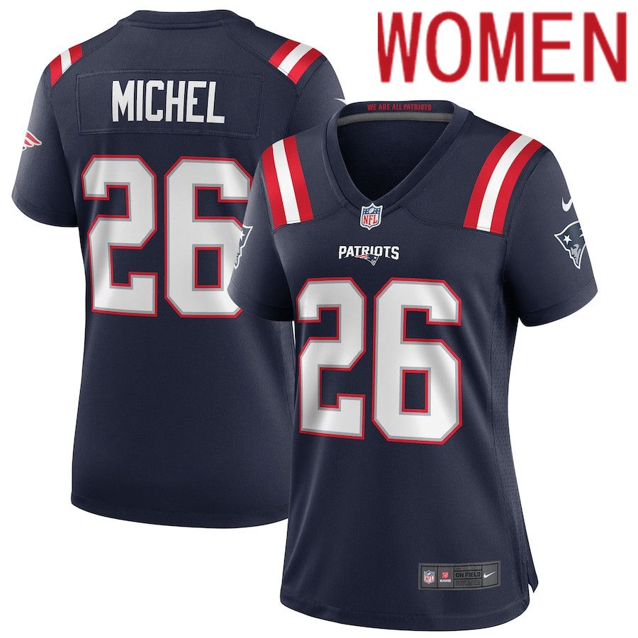 Women New England Patriots #26 Sony Michel Nike Navy Game NFL Jersey